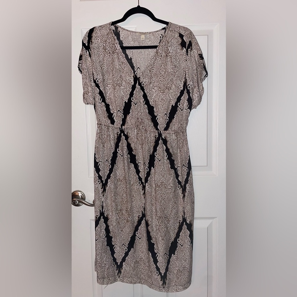 Sonoma Cream and Brown Paisley Lightweight Dress Large